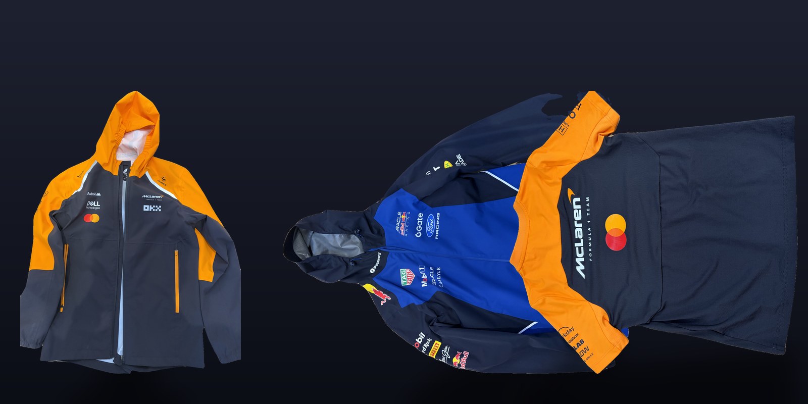 F1チーム実物ウェア（McLarenソフトシェル/RedBullレインジャケット/McLaren Tシャツ）